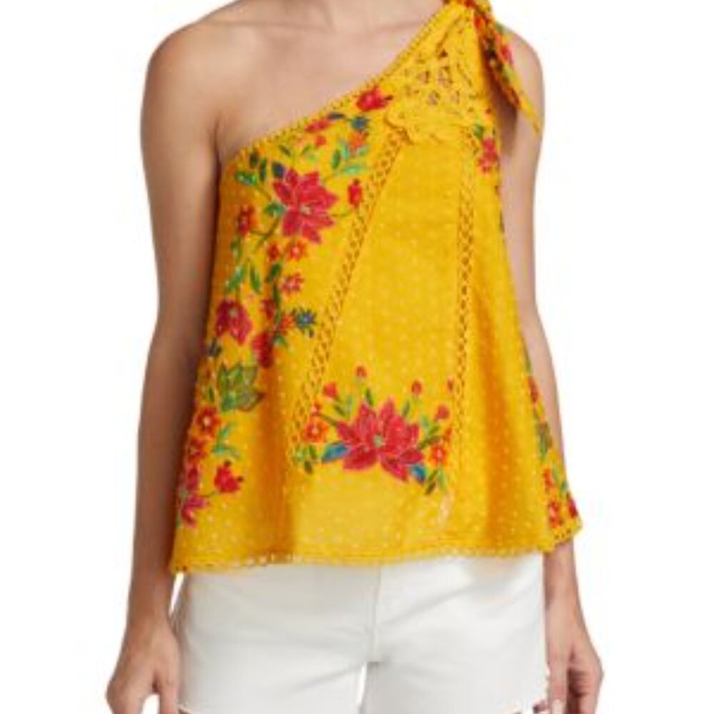 Farm Rio Flower Dream One-Shoulder Embroidered Blouse(XS) and skirt(S)